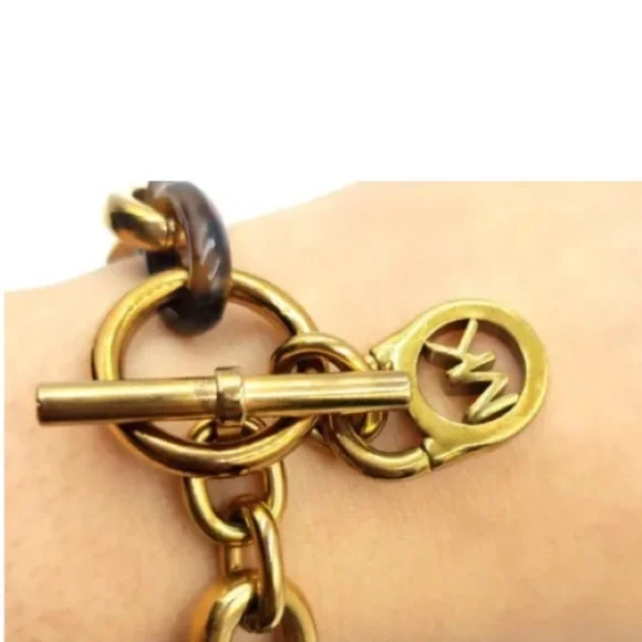 Michael Kors Gold and Brown tortoise Link Bracelet - Picture 2 of 4